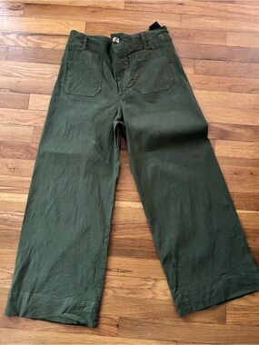 LN-Anthropologie Mave Colette-Olive Green Wide-Leg Chinos